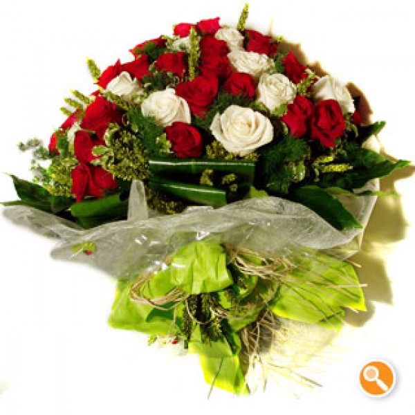 Bouquet de rosas vermelhas e brancas - Diamante